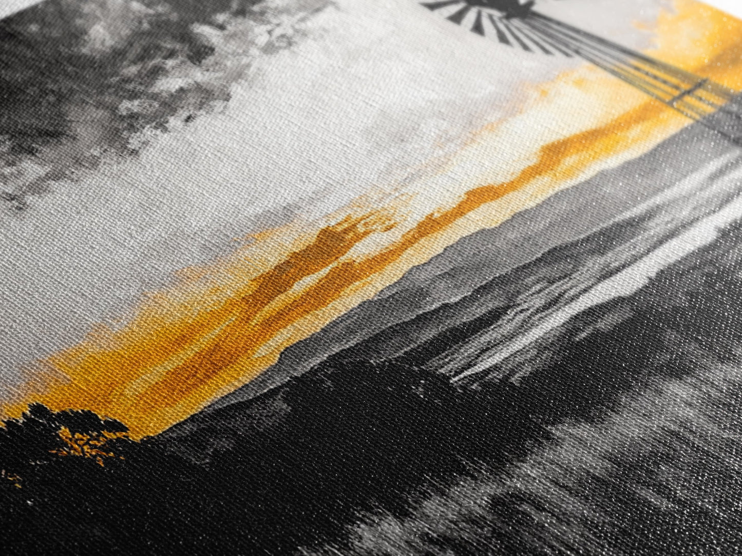 Windmill Sunset, windmill wall art, rustic decor, farmhouse art, landscape painting, extra wide art, framed canvas print, panoramic art