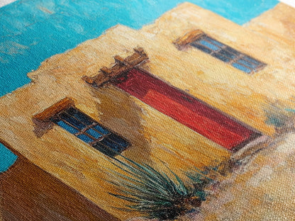 Pueblo Village, Moon Oil Painting, Southwest Wall Art, Rustic Landscape, Moody Art, Extra Wide Art, Desert Scene, Framed Canvas Print