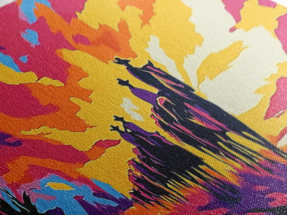 Cowboy Trail, sunset painting, southwest wall art, western decor, gift idea, extra wide art, panoramic painting, canvas print, rustic art