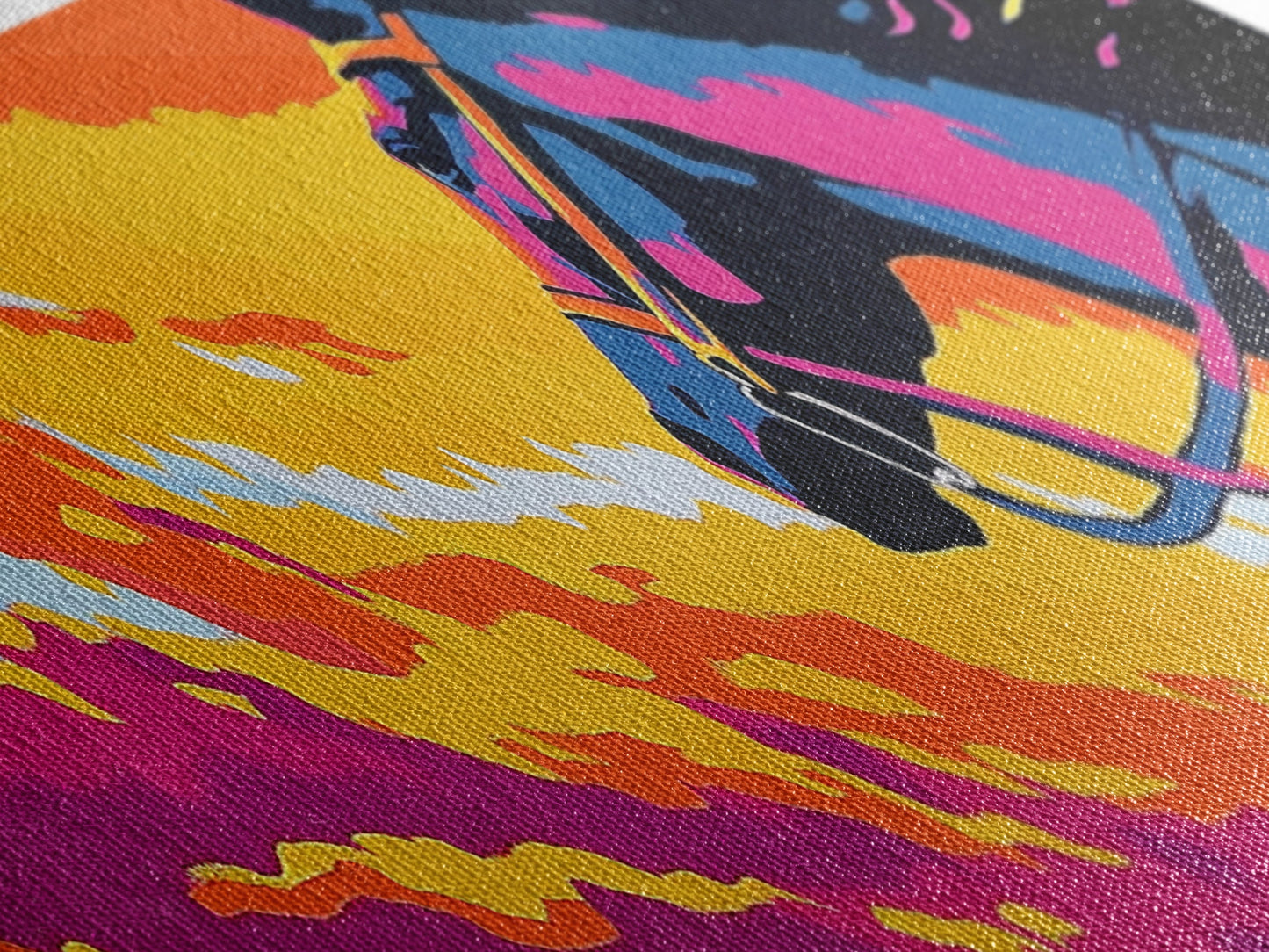 Horse silhouette, sunset, pink orange wall art, colorful equestrian, western art, extra wide art, framed canvas print, panoramic painting