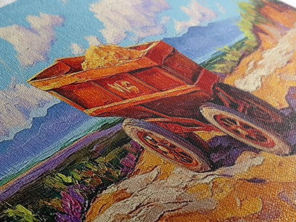 Rustikaler Karren, Bauernhauskunst, rustikale Wandkunst, Kunst für über dem Sofa, Wabi-Sabi-Kunst, Ölgemälde einer Scheunenlandschaft, gerahmter Leinwanddruck, Geschenkidee