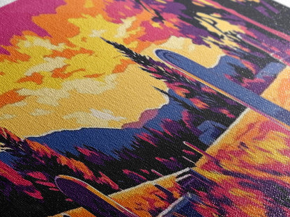 Western Graveyard, cowboy art, gothic painting, southwest wall art, dark angels wall art, extra wide moody art, framed canvas print