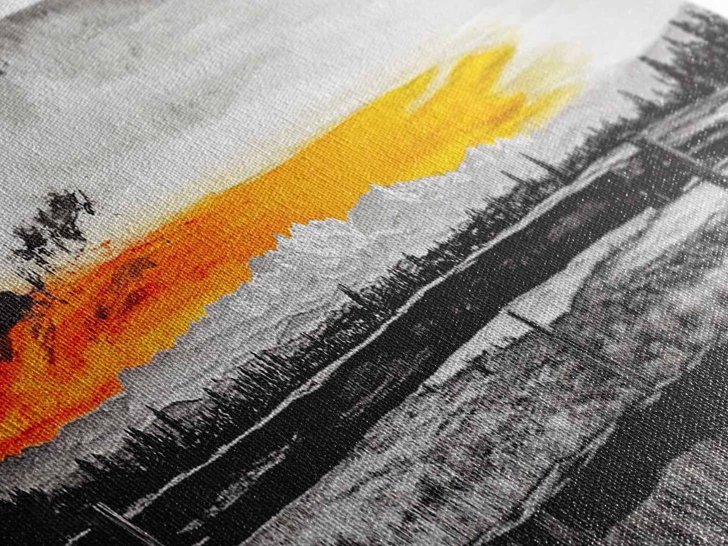 Fence at Sunset, moody landscape art, Joshua tree art, smoky mountain painting, dark romance art, extra wide art, framed canvas print