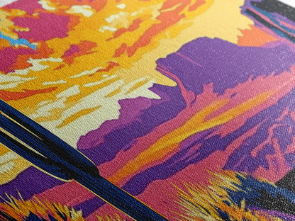 Southwest Sunset, Joshua tree art, desert landscape, southwest wall art, pink orange wall art, bold colors, framed canvas print