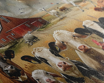 Kitsch Farmhouse Wall Art, Cute Farm Animals On A Fence, Cow Art, Pig Print, Red Barn Wall Art, Wood Framed Art