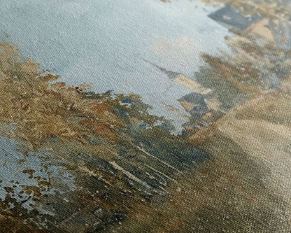 Old Country Road Leading To a Church, Framed Canvas Print, Unique Wall Art, One Of A Kind, folk art, Rustic Farmhouse