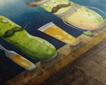 Funny Pickles In A Bar, Watercolor Painting Print, Framed Wall Art, Funny Decor, Kitsch Art, Framed Canvas Pickle Art