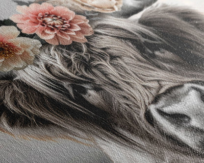 Cute Framed Canvas Wall Art, Cute Cow Wearing Flowers, Farmhouse Decor, Farmhouse Wall At, Extra Large Boho Decor, Minimalist Modern Art