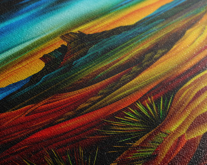 Dramatic Desert Landscape - Vibrant Western Art, Framed Canvas Print, Living Room Decor, Desert Painting, Colorful Wall Art