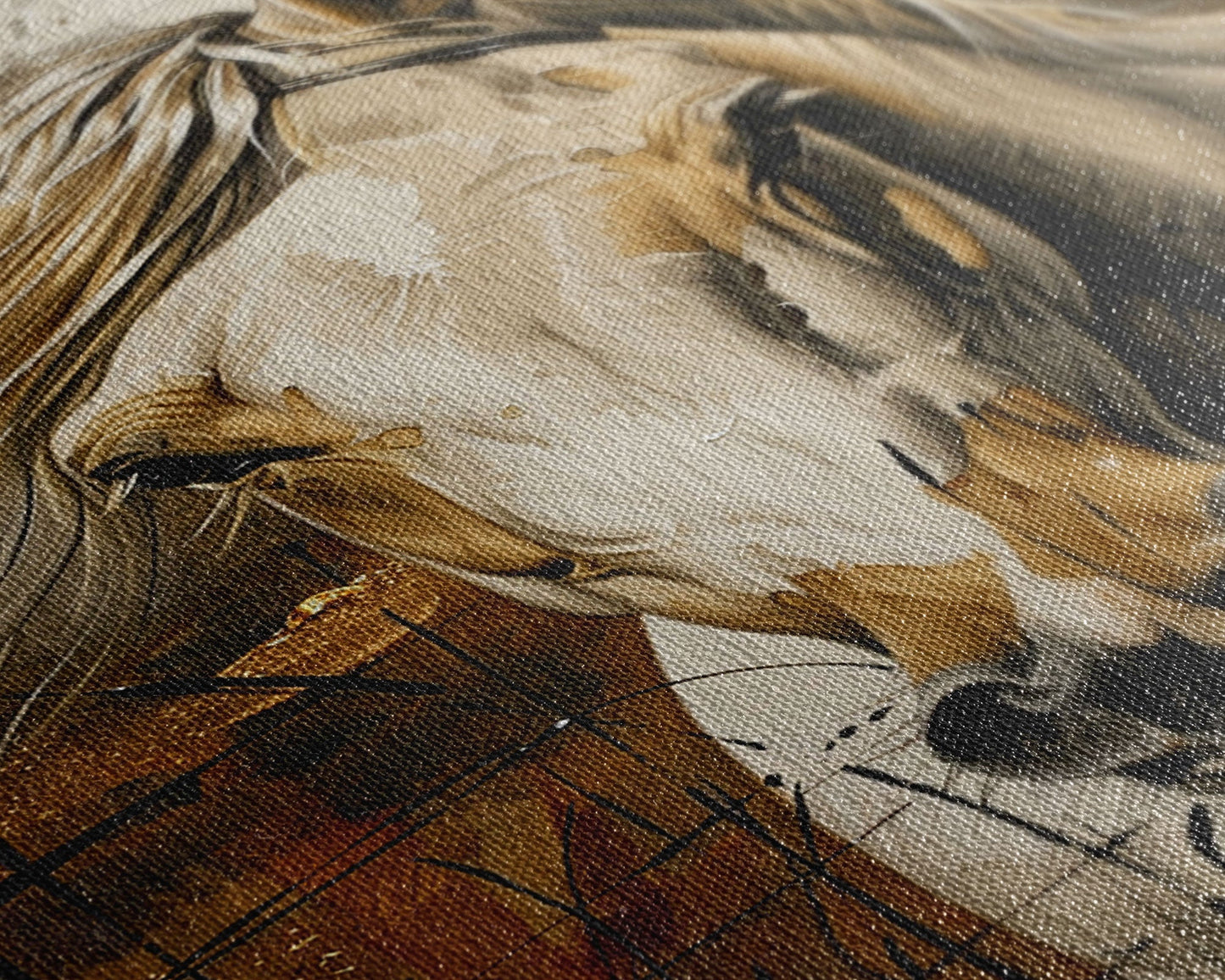 Realistic Horse Portrait with Warm Background - Framed Canvas Print, Equine Art, Living Room Wall Decor, Bedroom Horse Art Print