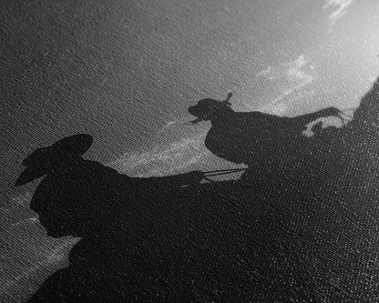 Two Cowboys Riding at Sunset in a Serene Black and White Western Landscape for Wall Art, Canvas Prints, Home Decor, Living Room Art