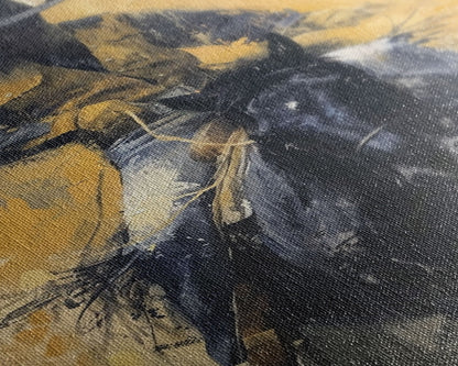 Cowboy in Full Gear Riding Horse - Framed Canvas Print, Western Wall Art, Rustic Decor, Living Room and Bedroom Art Print