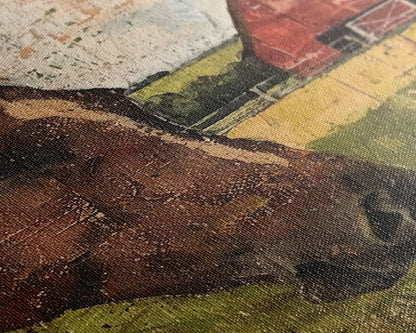 Rustikale Bauernhofkunst mit Pferd und Scheune – Gerahmter Leinwanddruck, Wohnzimmerdekoration im Landhausstil, Wandbild mit Pferden, rustikale Wohndekoration