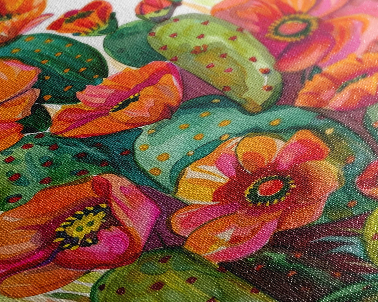 Vibrant Desert Cactus and Flowers, Living Room or Bedroom Wall Art, Framed Canvas Print for Home Decor, Botanical Artwork