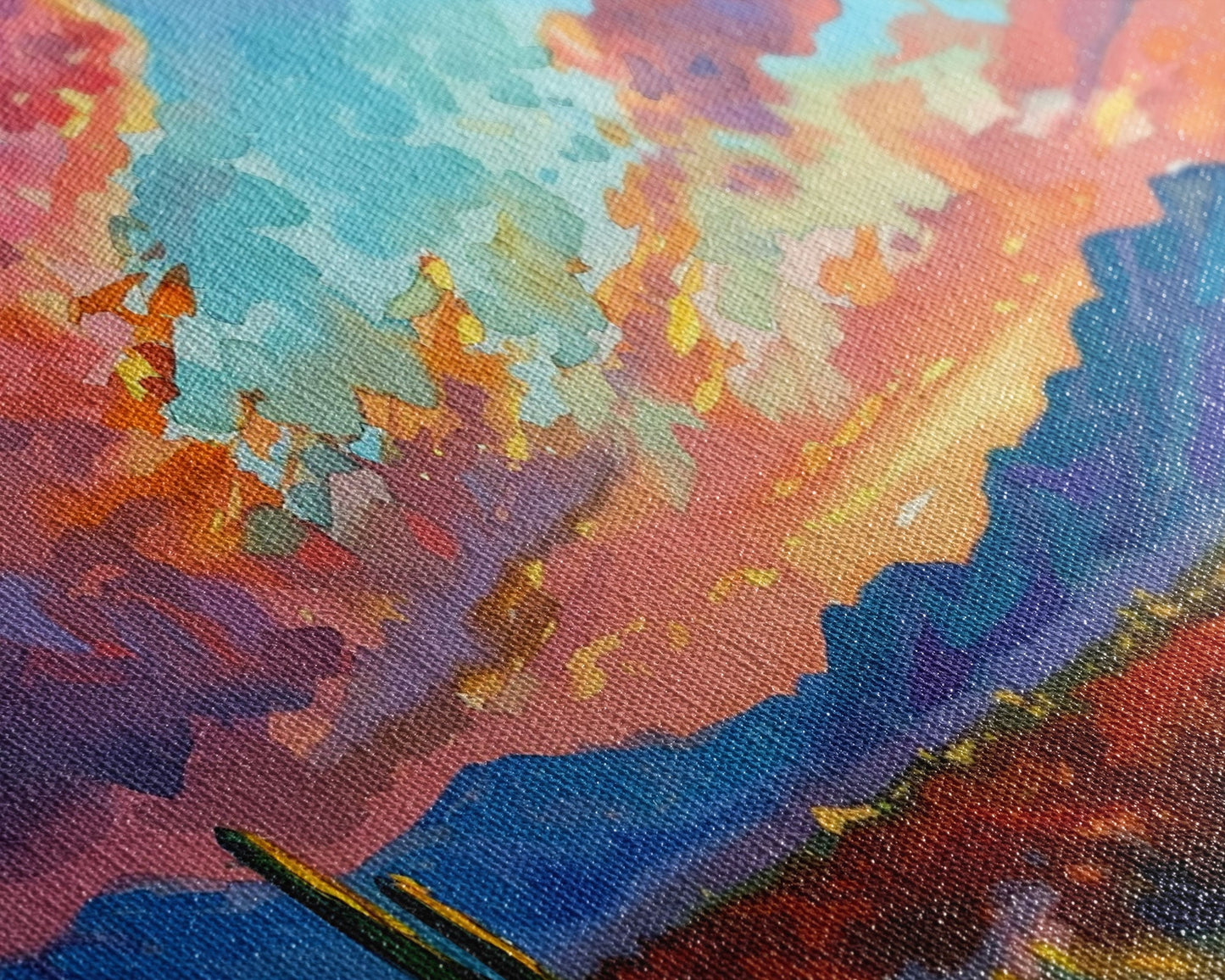 Road Through Desert at Sunset, Colorful Southwestern Art, Framed Canvas Print, Boho Wall Decor, Rustic Living Room Art, Desert Scene