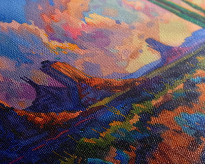 Radiant Mountain Sunset with Saguaro Cacti, Framed Canvas Print for Living Room Art, Perfect for Boho and Southwestern Decor