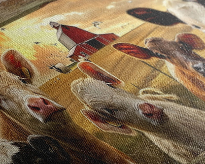 Charming desert garden with blooming cacti and sunset, Framed Canvas Print, perfect for rustic farmhouse living room art