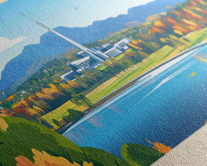 Canberra, Australia Panoramic Travel Poster Canvas Print, Canberra, Australia Painting, Australia Art, Canberra Travel Art, Guest Room Painting