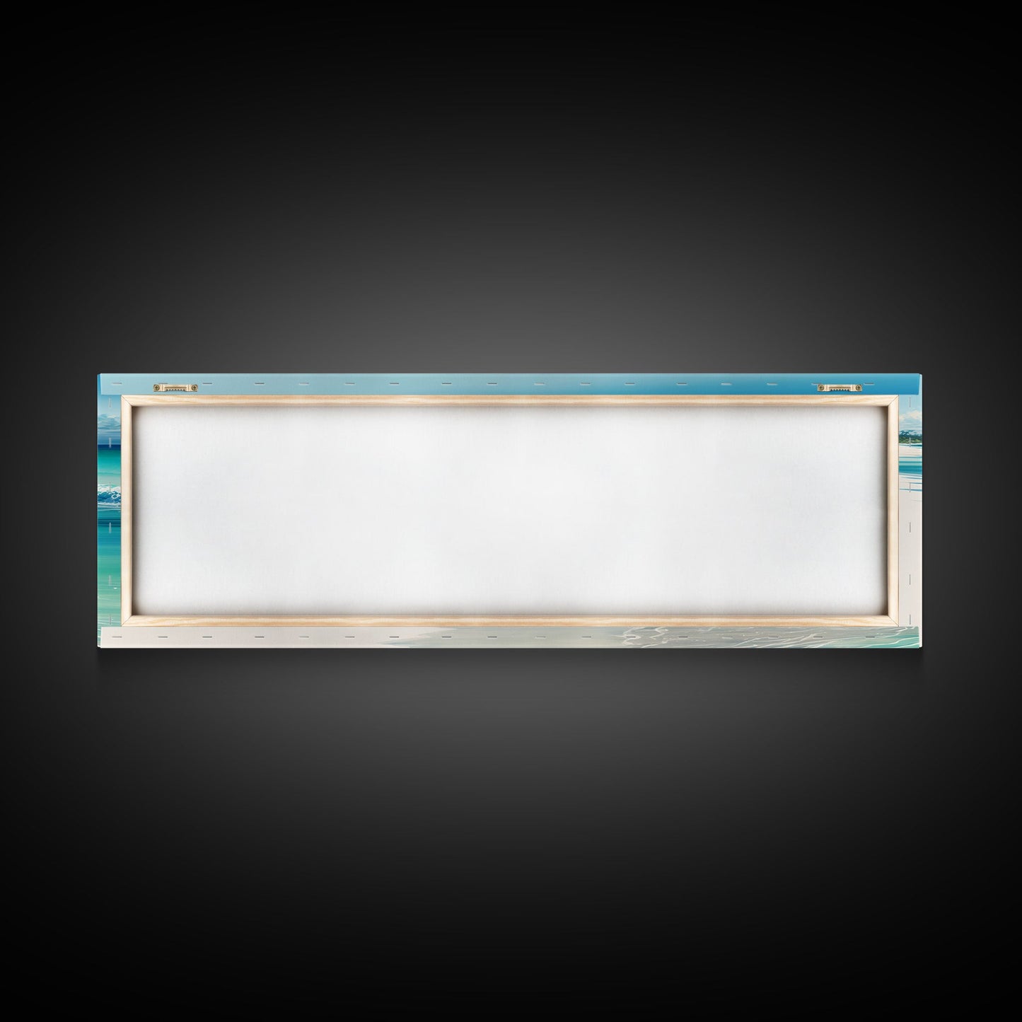 Blue Beach and Ocean Waves Panoramic Framed Canvas Print - Perfect for Living Room, Bedroom, Office Decor