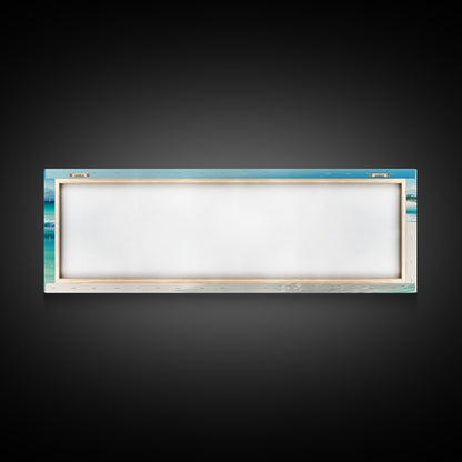 Blue Beach and Ocean Waves Panoramic Framed Canvas Print - Perfect for Living Room, Bedroom, Office Decor