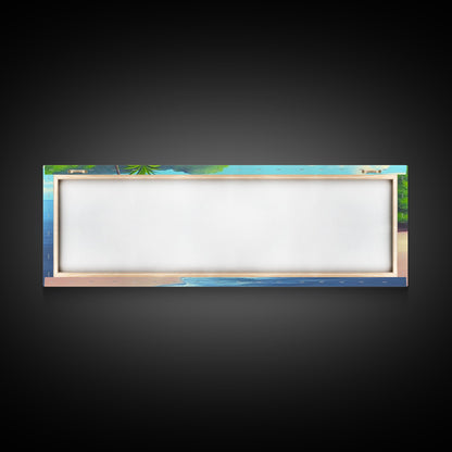 Canvas Tropical Beach Wall Art, Seashore, Palm Trees, Island, Beach Scene Art Print, Wall Decor, Green, Panoramic, Wall Art, Canvas Print