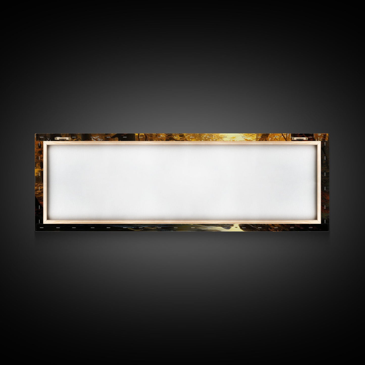 The Forest In The Autumn, Fall Centerpiece, Panoramic Painting Framed Canvas Print, Fall Decor, Orange Leaves Falling In The Forest