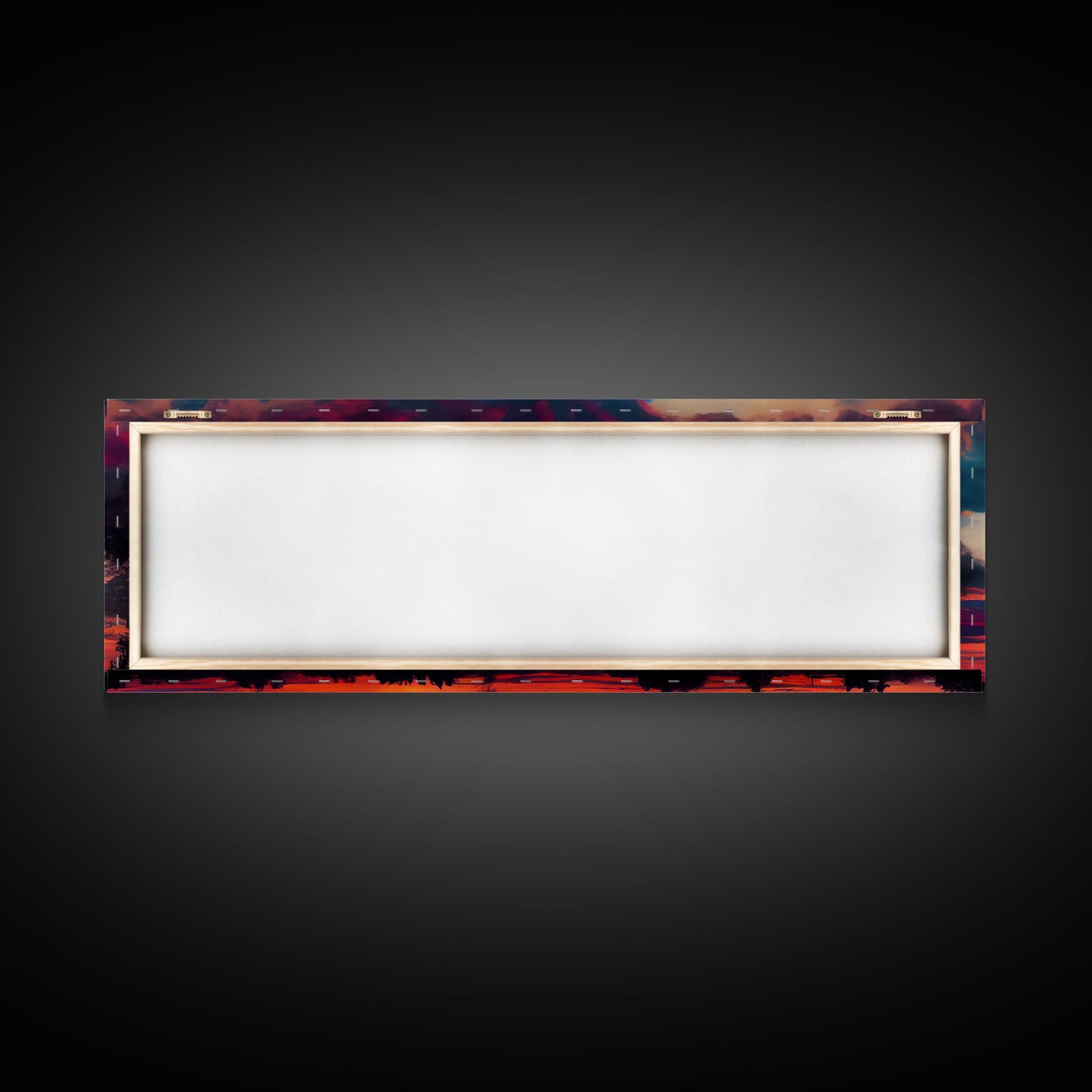 Beautiful Panoramic Watercolor Sunset, Extra Large Wall Art, Framed Panoramic Canvas Print, Framed Wall Art