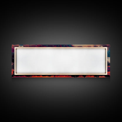 Beautiful Panoramic Watercolor Sunset, Extra Large Wall Art, Framed Panoramic Canvas Print, Framed Wall Art