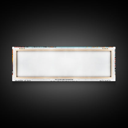 Cambridge Massachusetts Panoramic Painting, Mid Century Modern Framed Canvas Print, Retro Pop Art Travel Poster, Home Decor, City Print