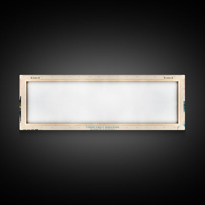 Atlin Lake British Columbia Framed Canvas Print, Panoramic Travel Poster, Midcentury Modern Wall Art, Pop Art, Bedroom Decor