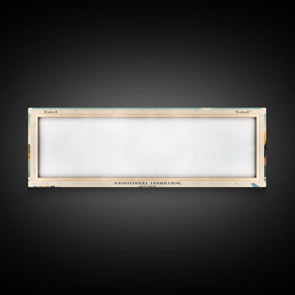 Birch Northwest Territories Framed Canvas Print, Panoramic Wall Art, Midcentury Modern, Pop Art, Travel Poster, Scenic Living Room Decor, Lake House Art