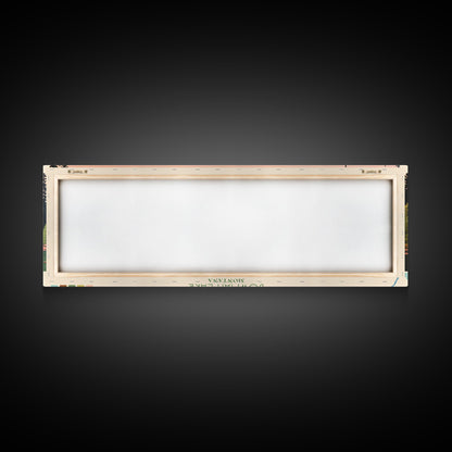 Bowman Lake Montana Framed Canvas Print, Panoramic Wall Art, Midcentury Modern, Pop Art, Travel Poster, Scenic Living Room Art, Lake House Decor