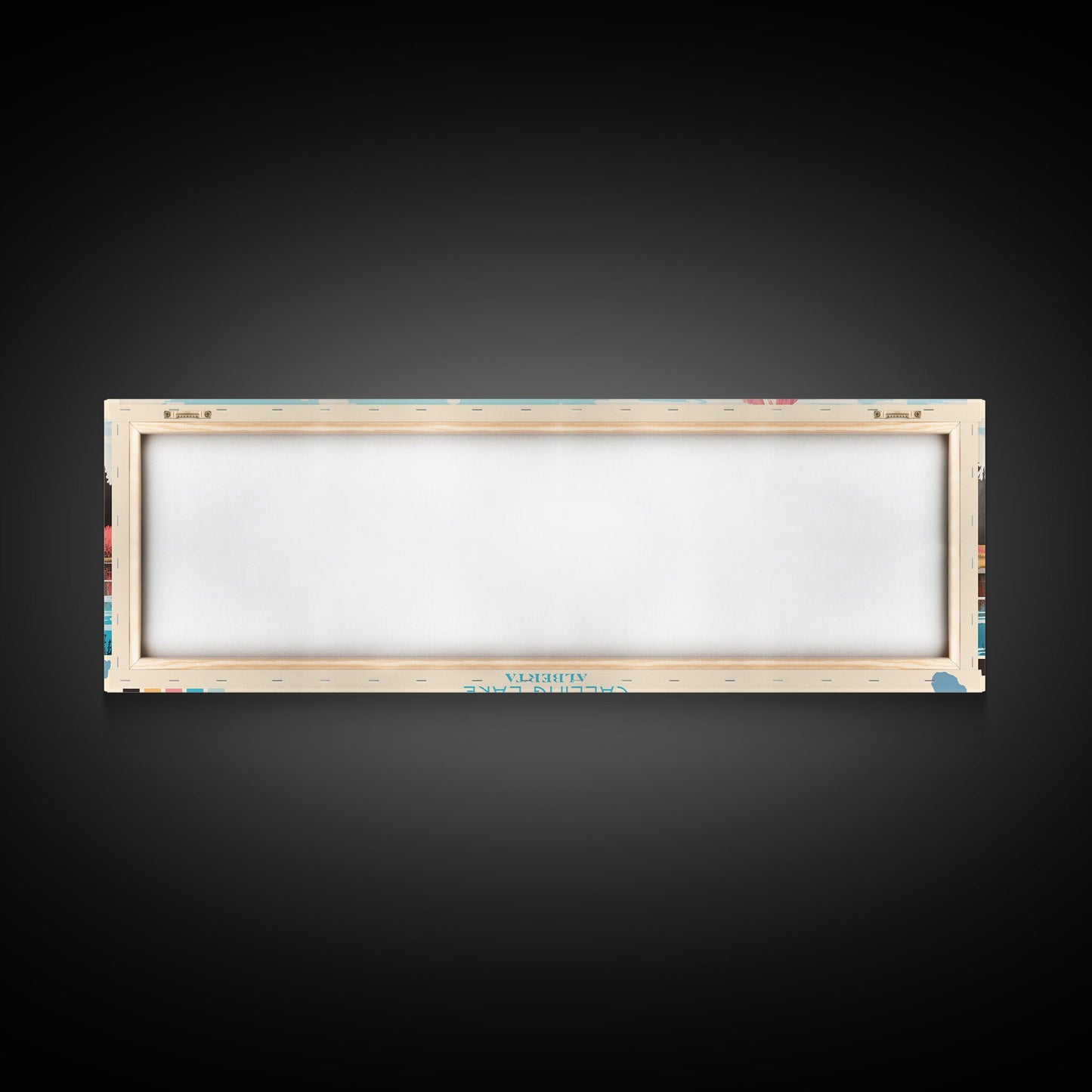 Calling Lake Alberta Framed Canvas Print, Midcentury Modern Panoramic Wall Art, Living Room Decor, Pop Art, Travel Poster Art, Scenic Nature Painting