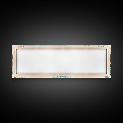 Calling Lake Alberta Framed Canvas Print, Midcentury Modern Panoramic Wall Art, Living Room Decor, Pop Art, Travel Poster Art, Scenic Nature Painting