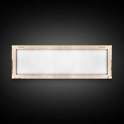 Canobie Lake New Hamphire Framed Canvas Print, Midcentury Modern Panoramic Wall Art, Living Room Decor, Pop Art, Travel Poster Art, Scenic Nature Painting