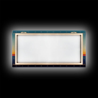 Beautiful Art deco style watercolor sunset, framed canvas print, ready to hang framed wall art