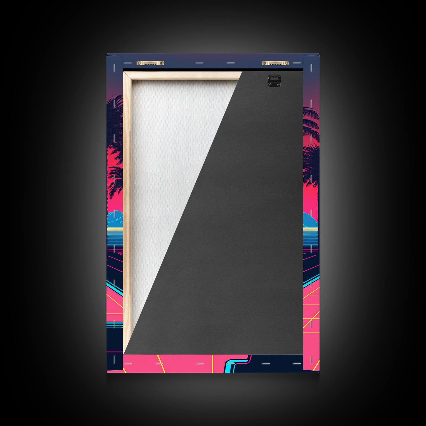 Retro Synthwave Sunset Canvas Print w/ Infinite Pool & Palm Trees | Framed Wall Decor | Framed Canvas Prints | Living Room Decor