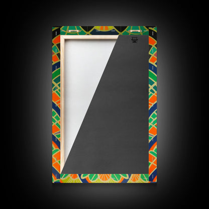 Art Deco Pattern Wall art, Framed Canvas Print, Art Deco, Wall art, Patterns art, Green colors art, Living room art, Colorful painting