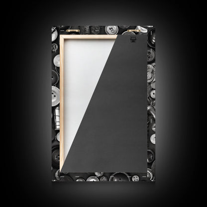 Buttons Wall Decor, Sewing Room, Craft Room, Black And White, Minimalist Print, Wall Decor, Canvas Print, Wall Art, Framed Canvas