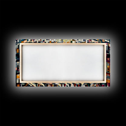 Art Deco Stained Glass Style Christmas Village - Framed Canvas Print - Retro Xmas Art - Christmas Decor - Christmas Wall Art - Christmas Art