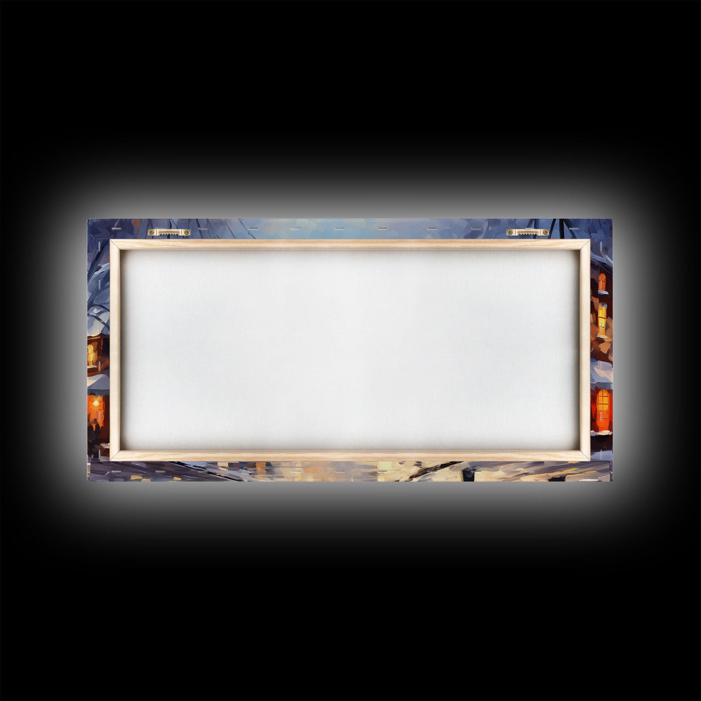 Christmas Centerpiece Wall Art - Framed Canvas Print - Winter Wonderland Victorian Village Decorated for Christmas Canvas Wall Art