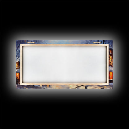 Christmas Centerpiece Wall Art - Framed Canvas Print - Winter Wonderland Victorian Village Decorated for Christmas Canvas Wall Art