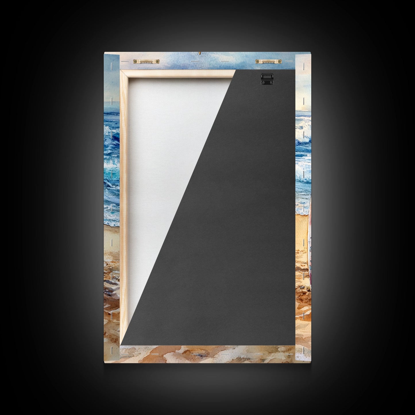 Christmas tree with surfboards on the beach, Framed Canvas Print tropical holiday wall art perfect beach Christmas decor holiday gift idea