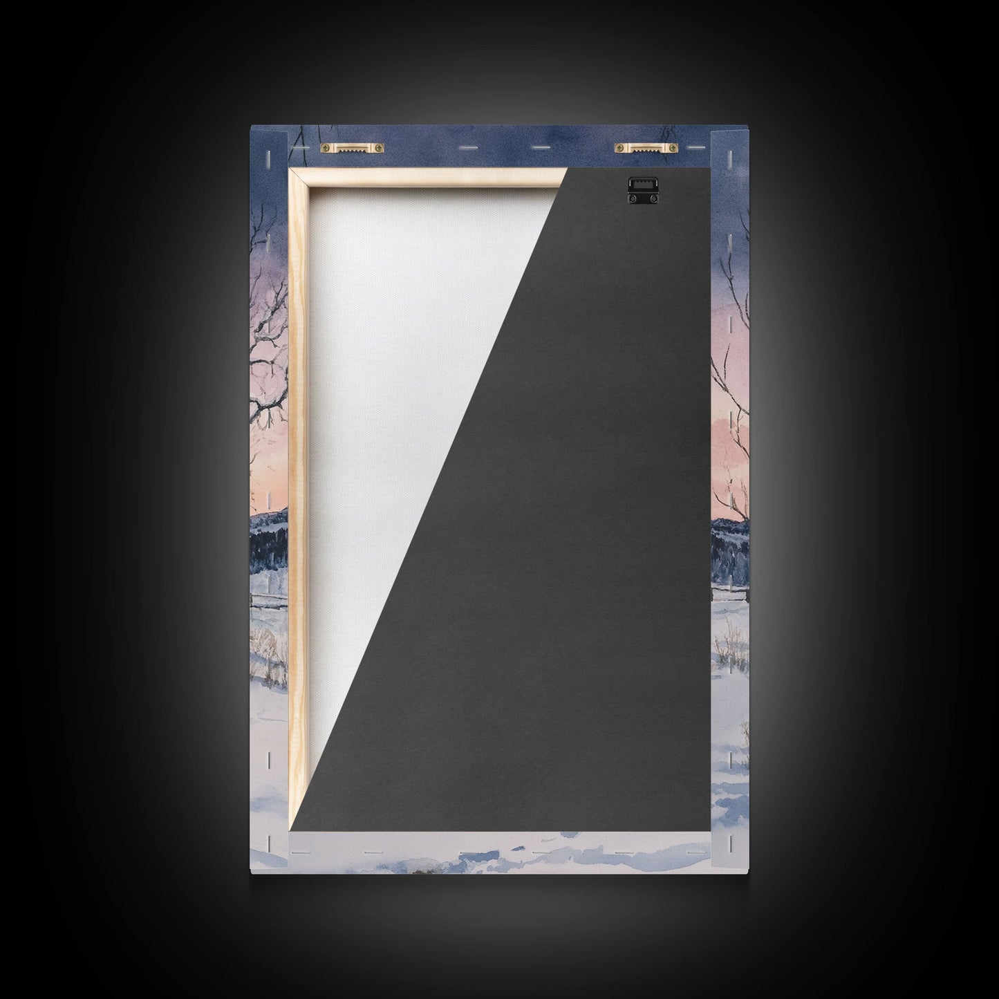 Scheune im Winter, gerahmter Leinwanddruck, Winterlandschaftsdruck, rustikale Weihnachtskunst, Dekoration im Landhausstil