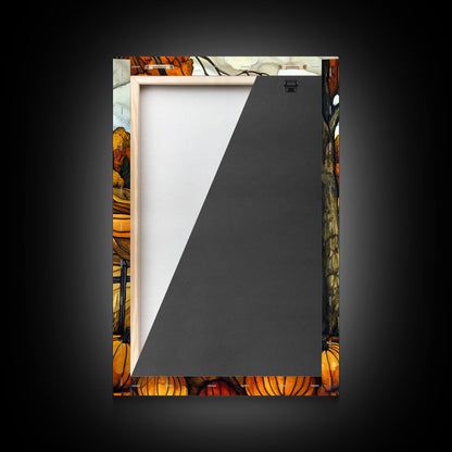 Cozy Fall Farmhouse With Pumpkins Framed Canvas Print Autumn Wall Art Country Farmhouse Decor Best Gift Idea Above Sofa Seasonal Art