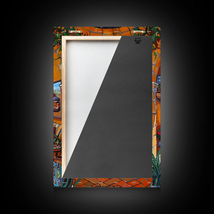 Spanish Villa With Cactus And Flowers Framed Canvas Print Rustic Home Decor Best Gift Idea Bright Courtyard Seasonal Wall Art