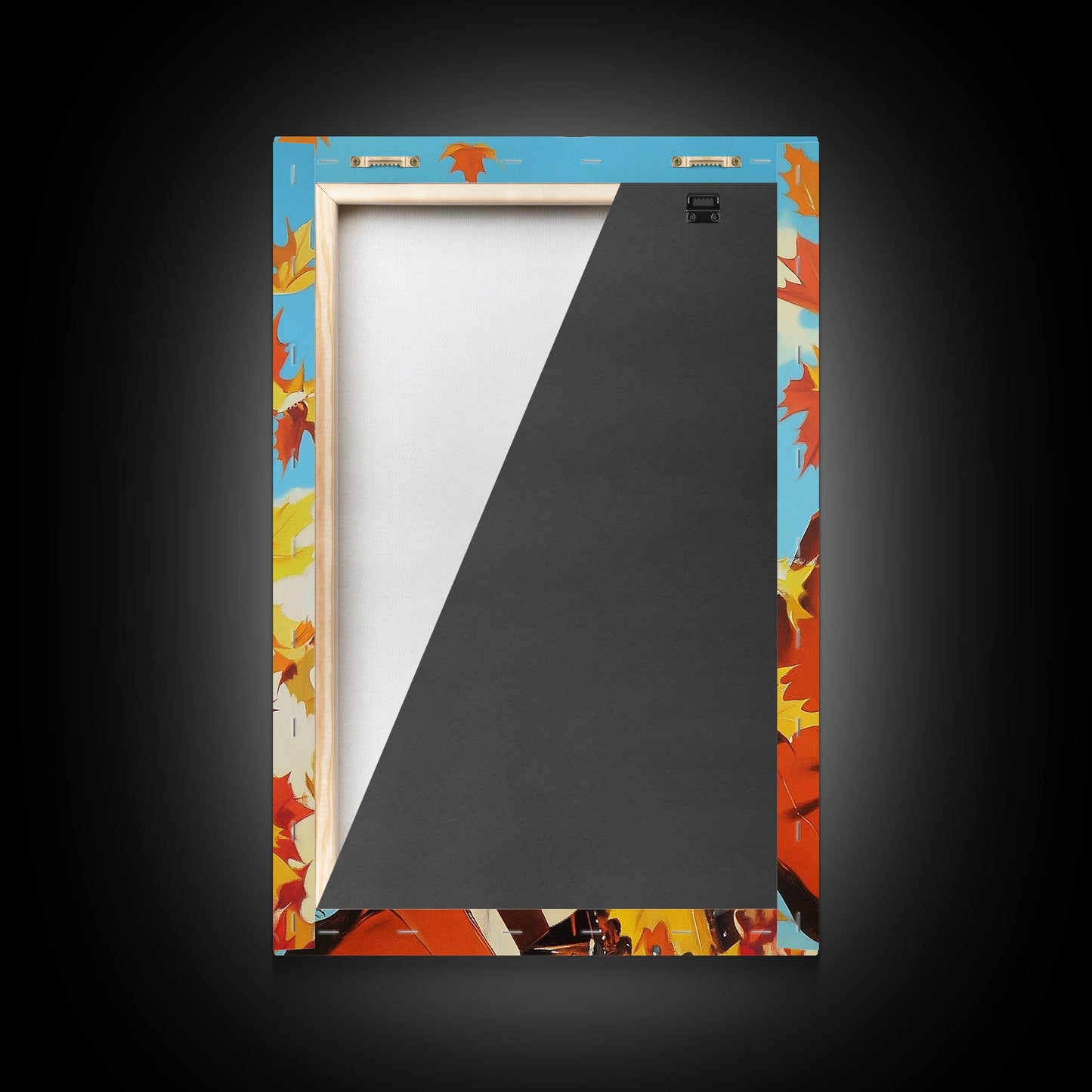 Autumn Cowboy Holiday Decor Framed Canvas Print with Leaves, Colorful Seasonal Wall Art Gift Idea 2024