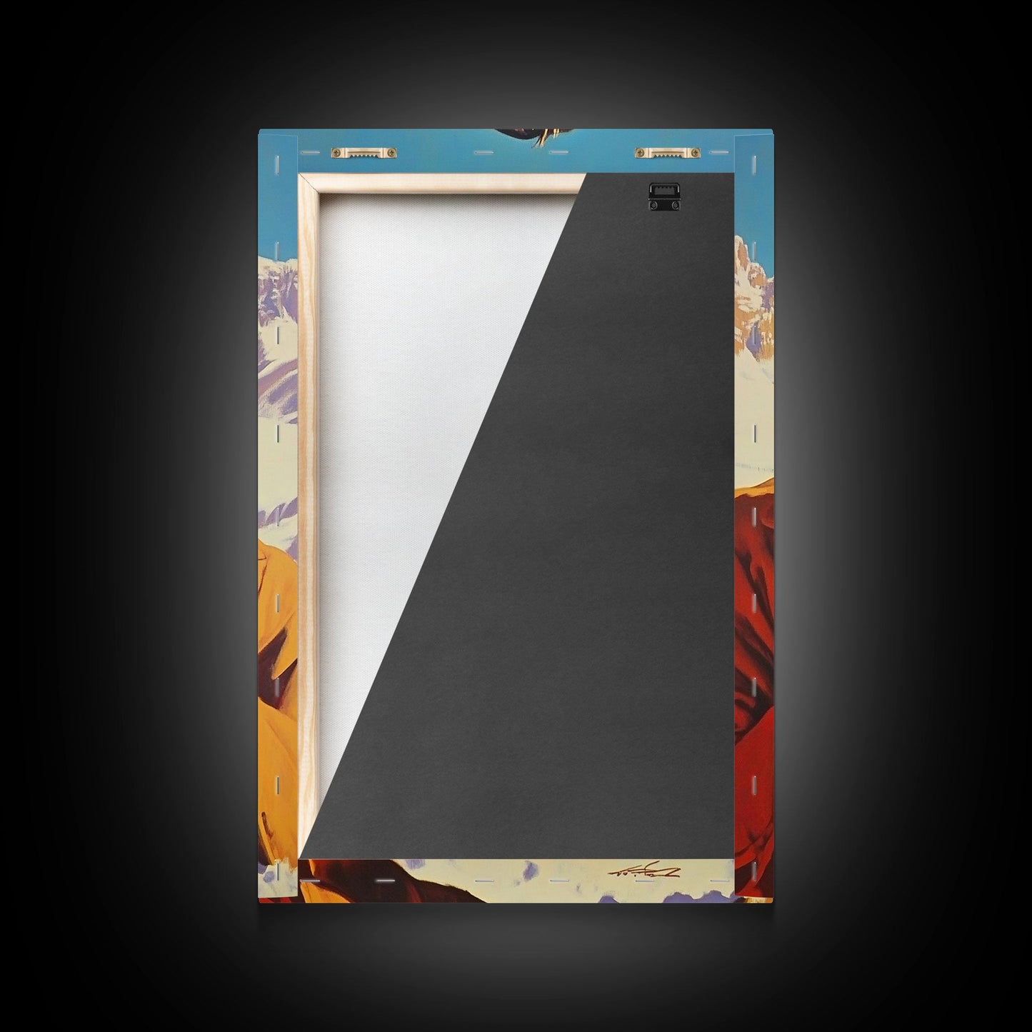 Cowboy Drinking Coffee in Winter Cabin Framed Canvas Print - Cozy Christmas Wall Art 2024 Rustic Holiday Decor