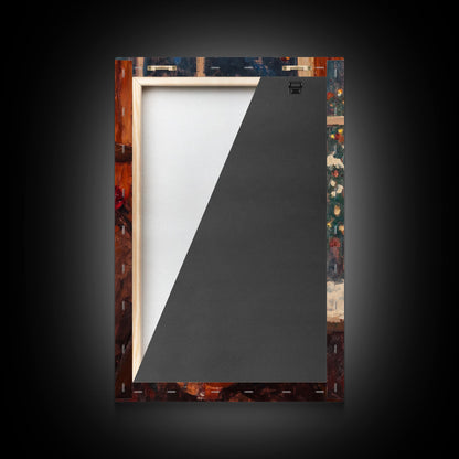 Cowboy in Snow with Coffee Framed Canvas Print - Winter Country Scene Art 2024 Cozy Christmas Wall Decor and Gift Idea