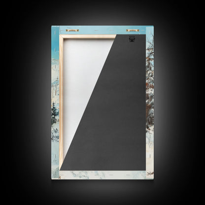 Cowboy reitet durch verschneite Berge – Gerahmter Leinwanddruck – Weihnachtswandbild – Winterwunderland-Dekoration – Saisonale Wanddekoration – Geschenkidee zu Weihnachten